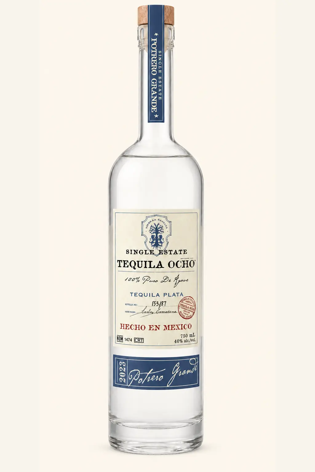 Tequila Ocho Plata 2023 Potrero Grande official product bottle